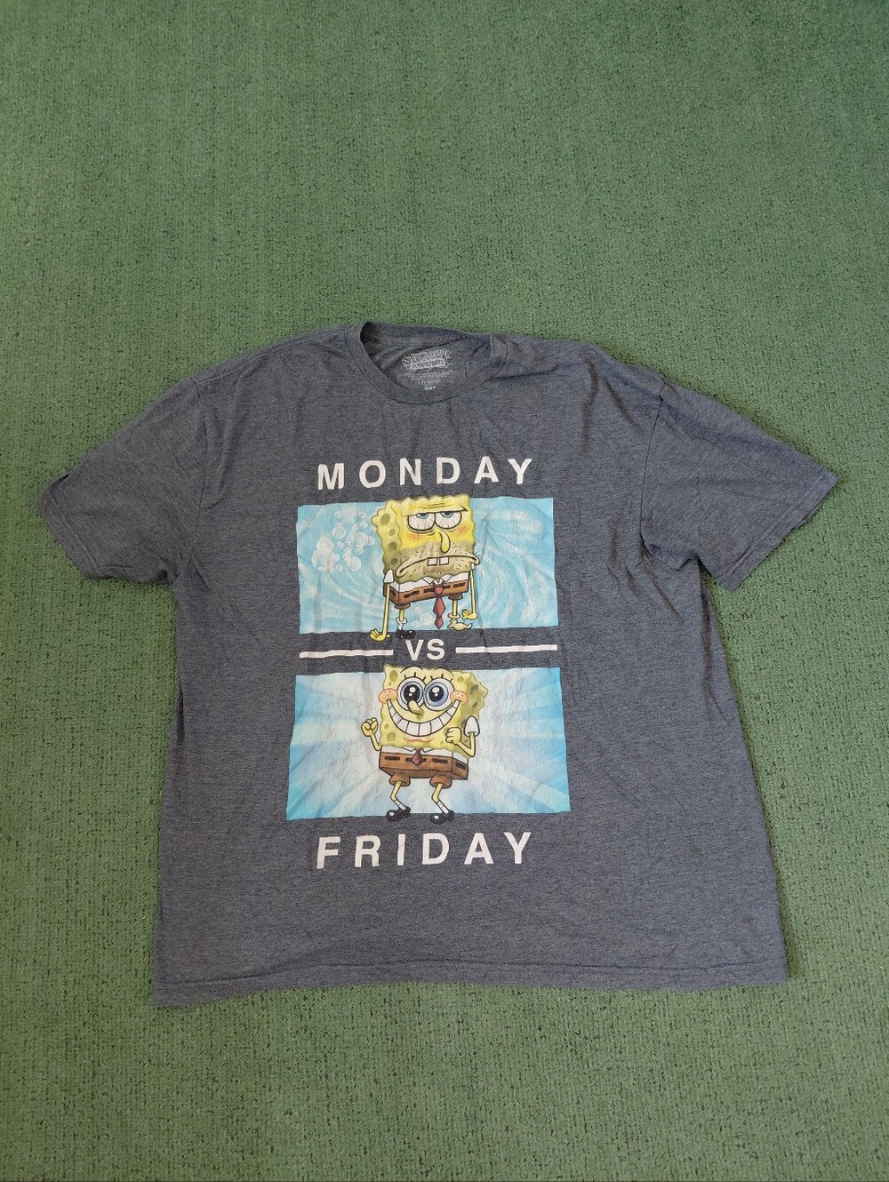 Spongebob Squarepants Monday vs Friday Funny Cartoon Gray T Shirt Sz XXL